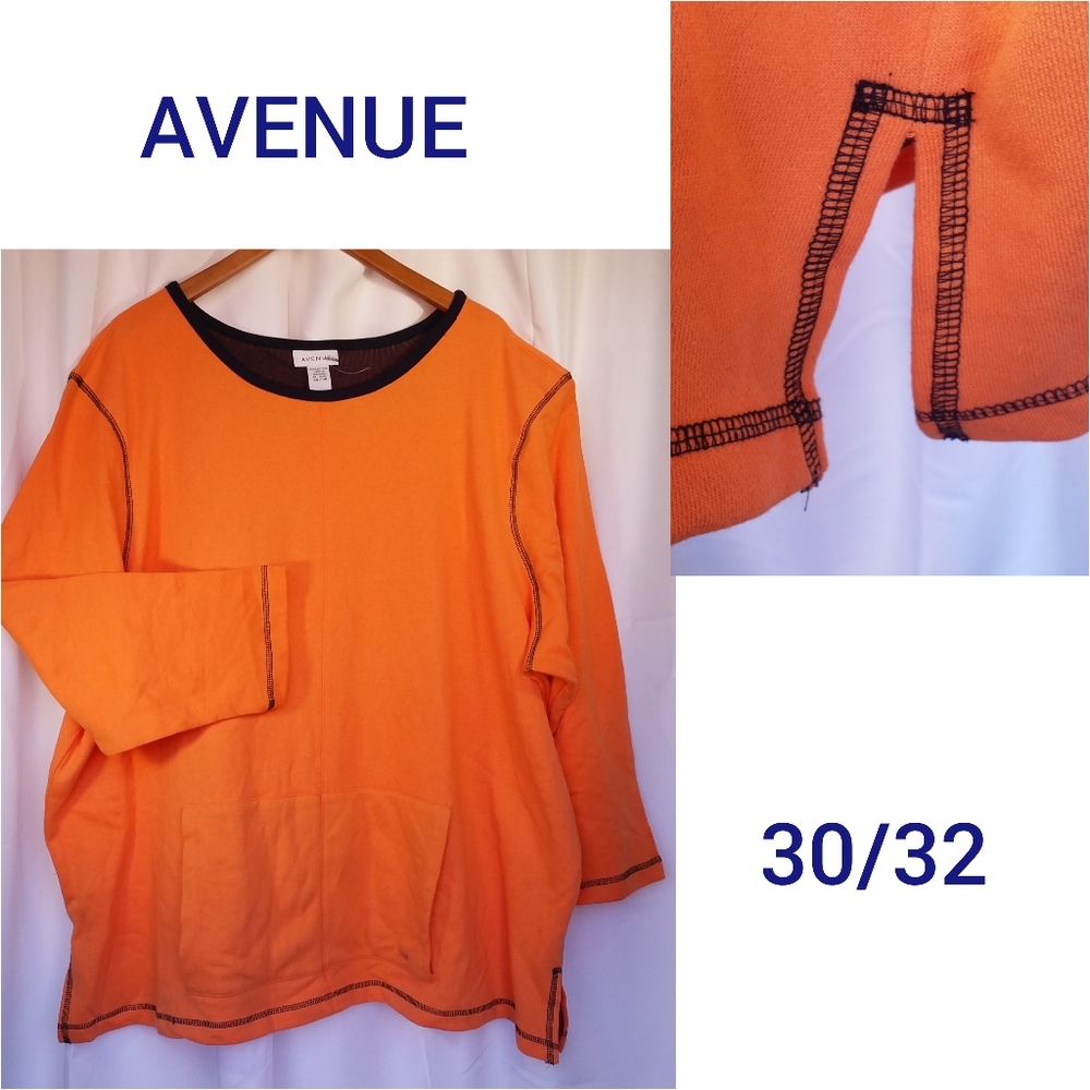*NWOT* AVENUE Orange Top with Navy Flatlock Seams